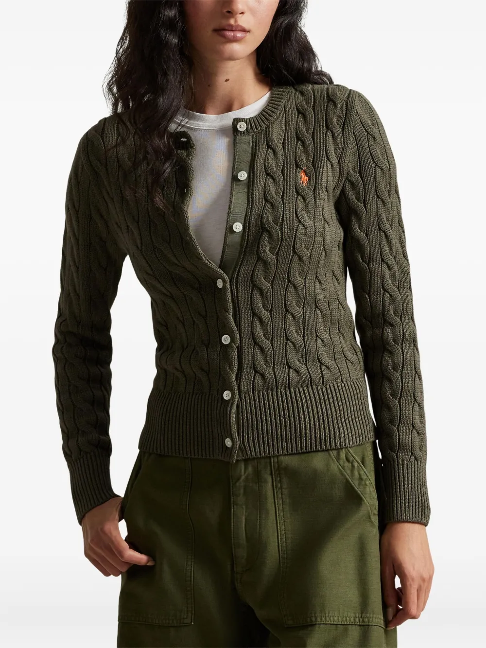 Polo Ralph Lauren Cable-knit Long-sleeve Cardigan In Multi