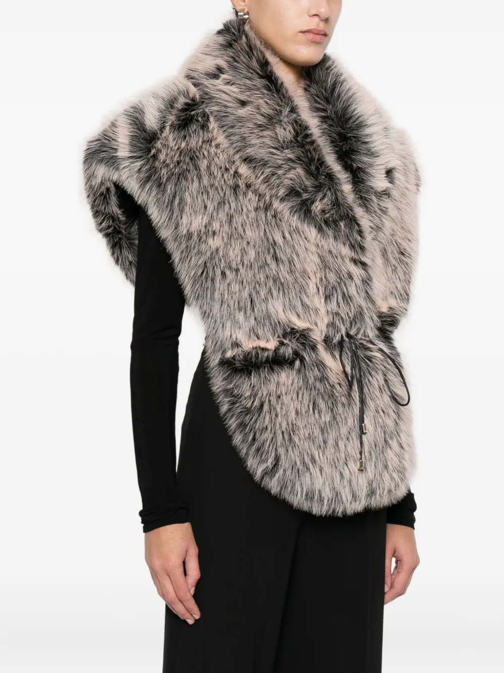Patrizia Pepe Faux Fur Tie Scarf In Neutral