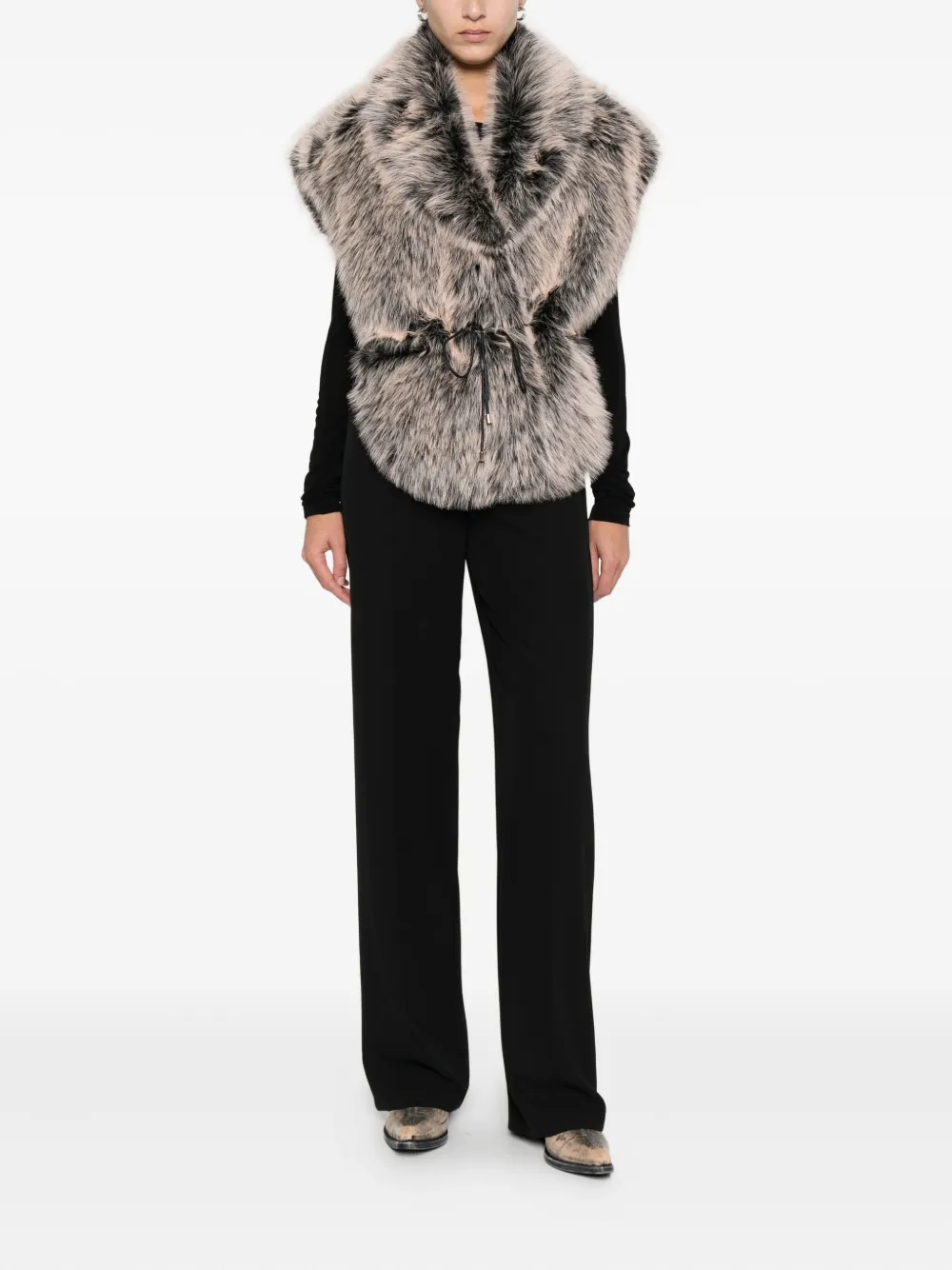 Patrizia Pepe Faux Fur Tie Scarf In Neutral