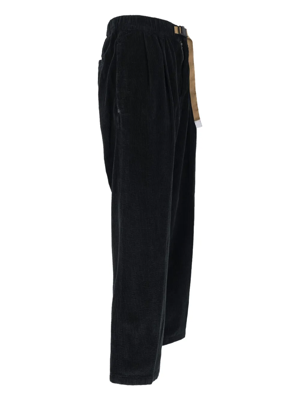 White Sand Corduroy Belt Trousers In Black