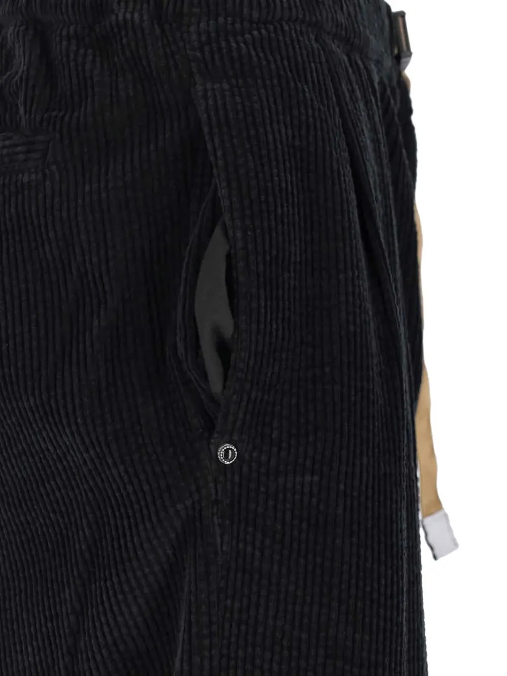 White Sand Corduroy Belt Trousers In Black