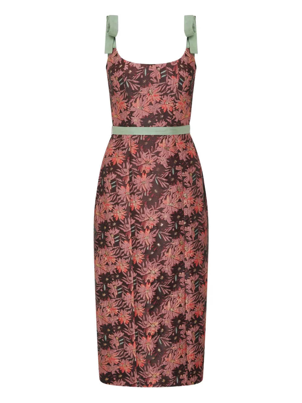 Markarian Acacia Floral Brocade Corset Dress In Brown