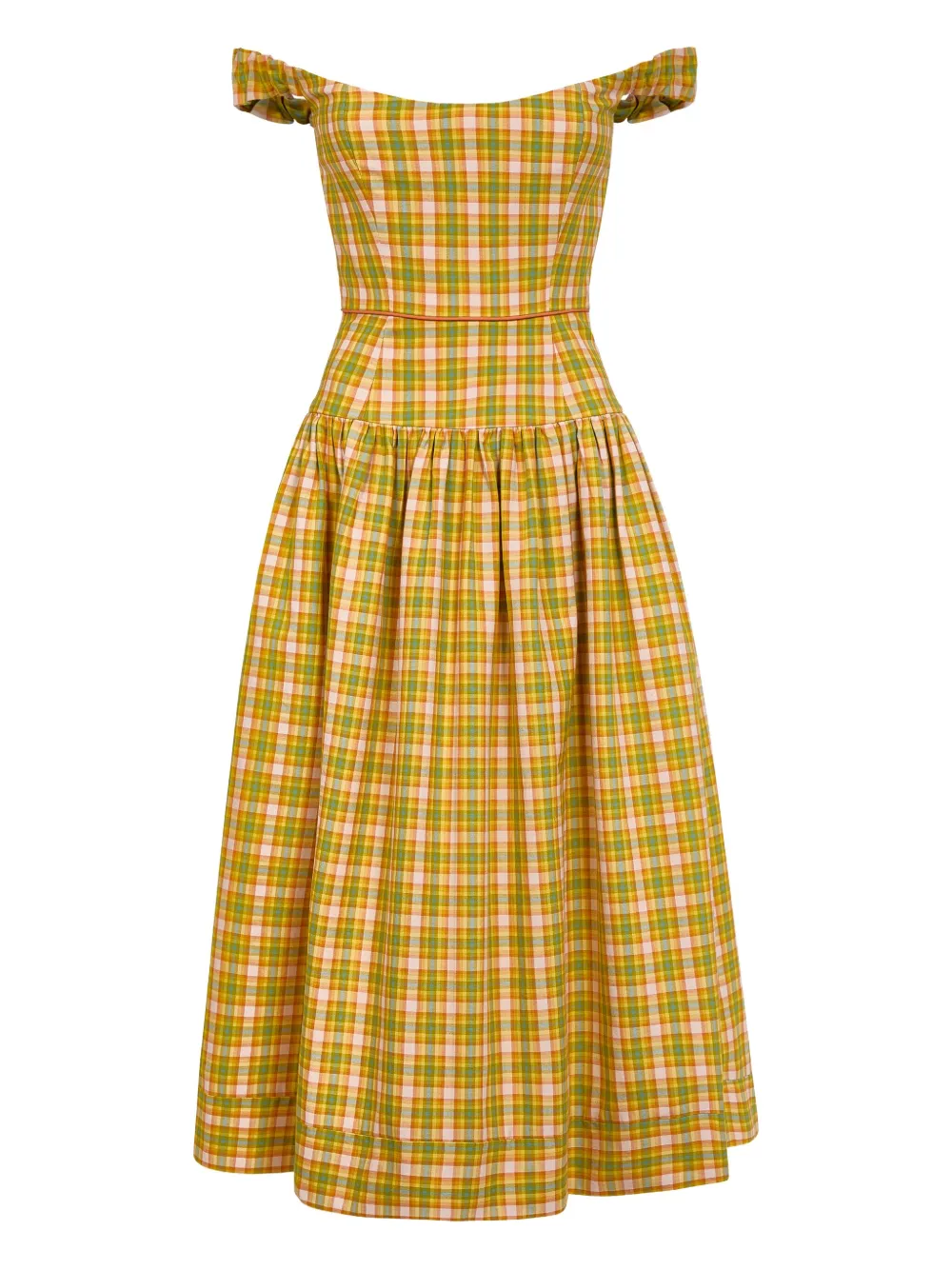 Markarian Giorgia Midi Ruffled Plaid Dress In Yellow