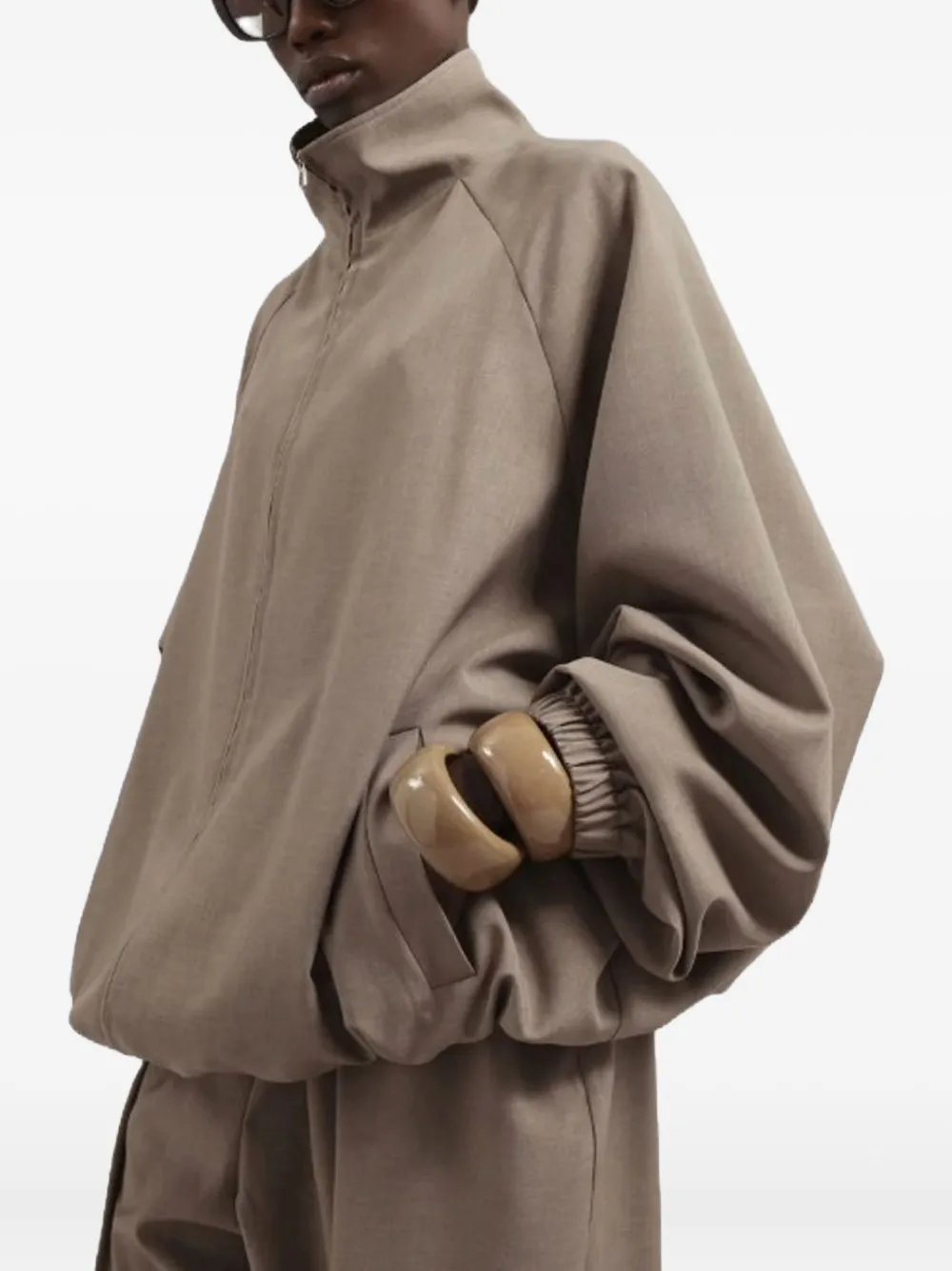 The Frankie Shop Houndstooth Track Jacket High Collar In Neutral