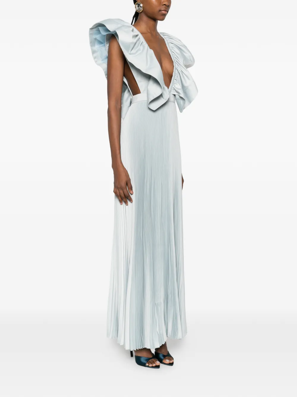  L'idée Ventoux Ruffled V-neck Gown - Blue 