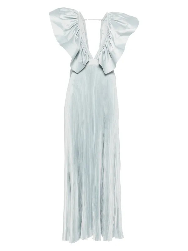 L'idee Ventoux Ruffled V-neck Gown - Blue