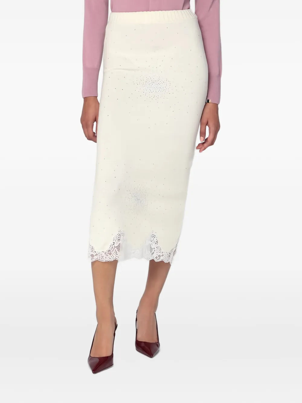 Embellished Lace Midi Skirt