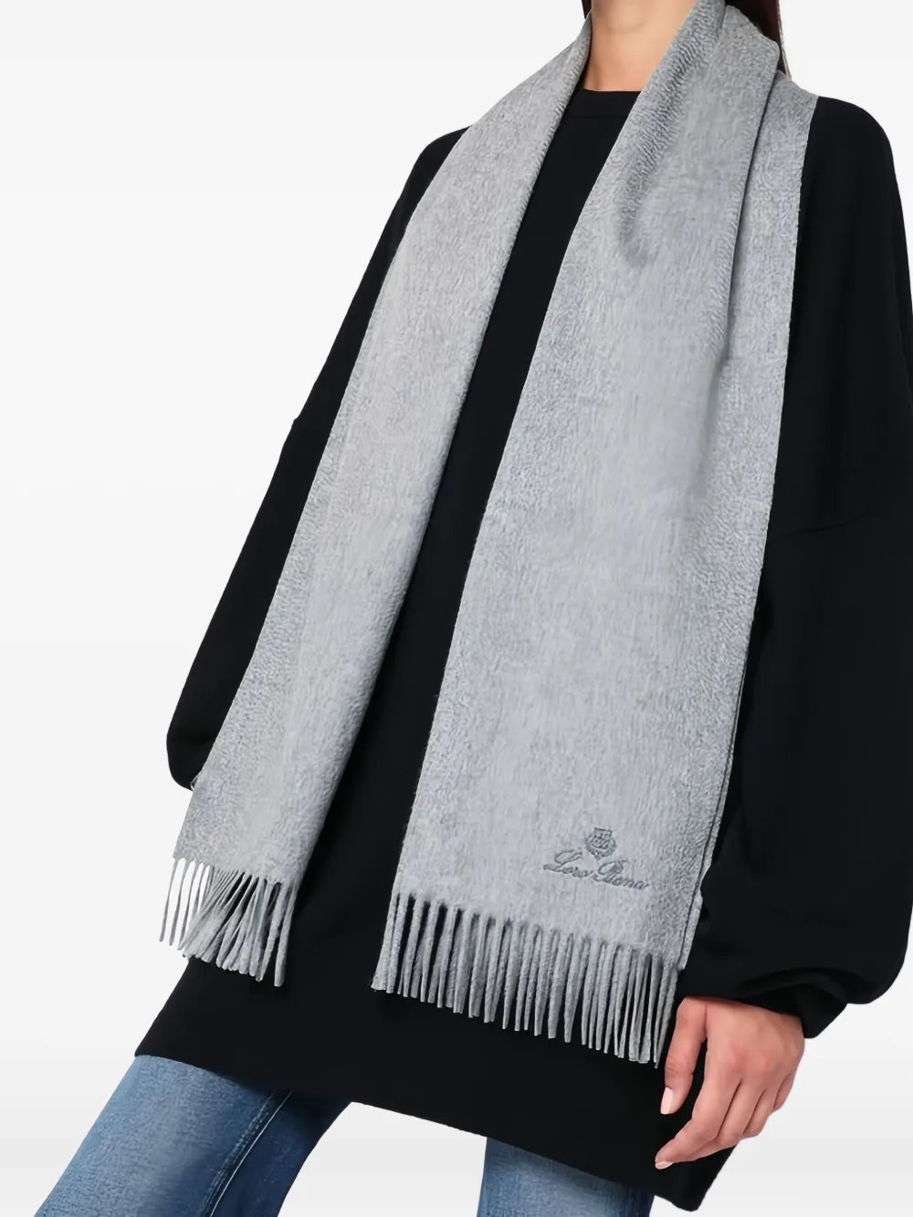Loro Piana Flanellen sjaal met franje - Grijs