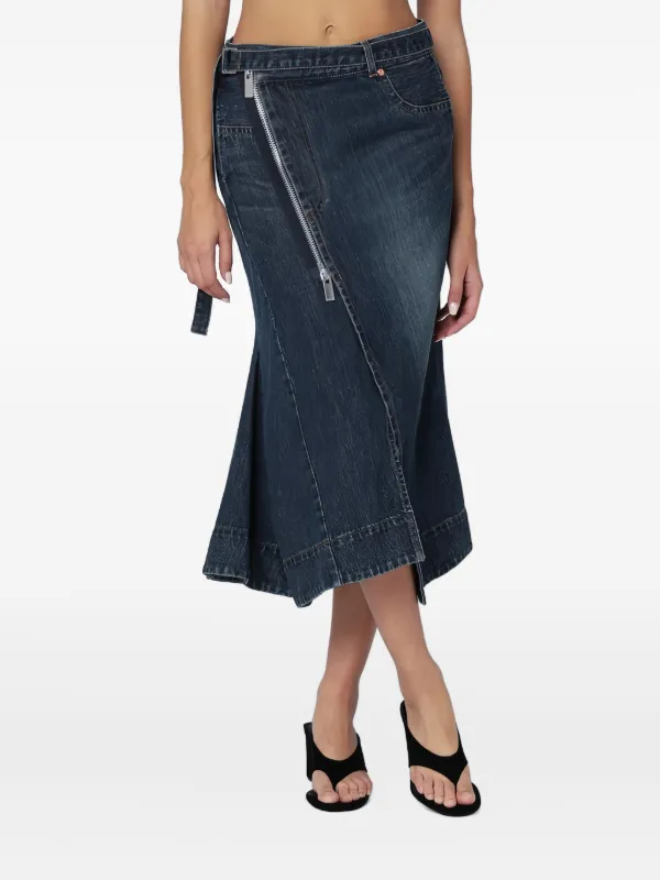 sacai 最新 最安値！デニム アシンメトリースカート 82,500円 美品 Sacai ジップディテール スカート | ブルー | FARFETCH JP