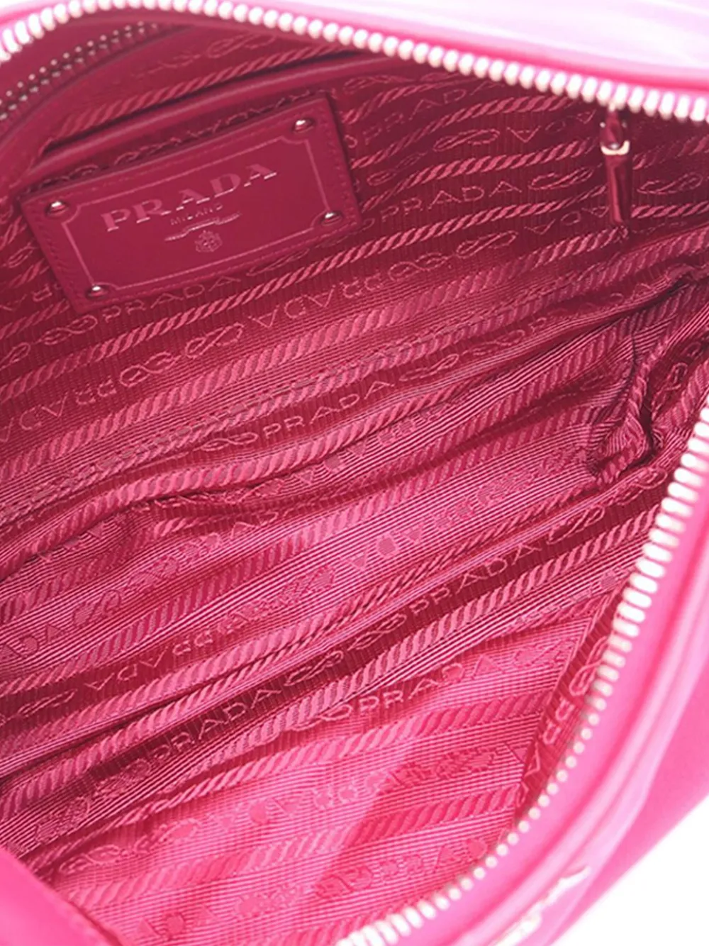Pre-owned Prada 2013-2025 Soft Calfskin Trimmed Tessuto Shoulder Bag In Pink