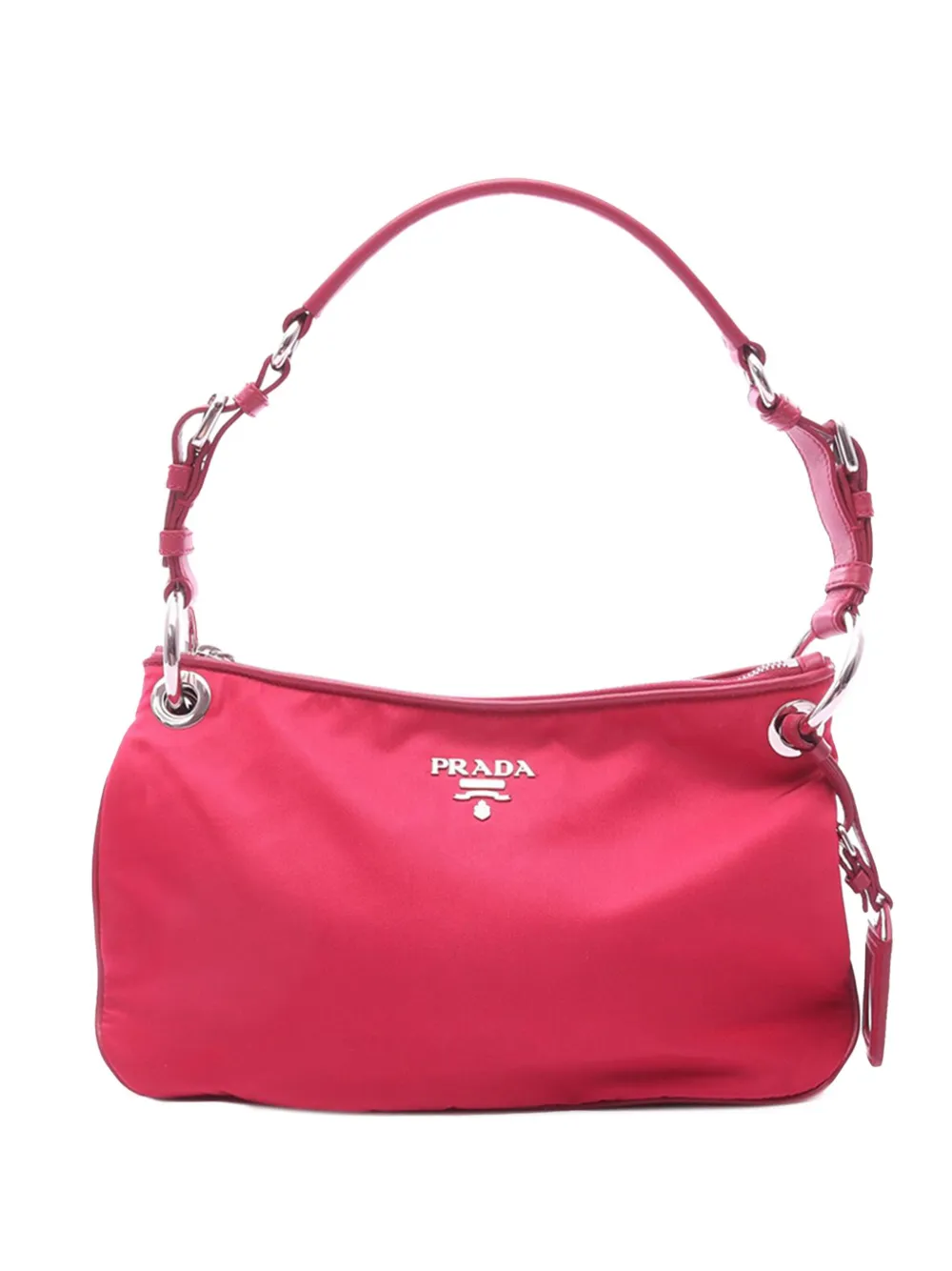 Pre-owned Prada 2013-2025 Soft Calfskin Trimmed Tessuto Shoulder Bag In Pink