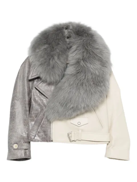 Marni fur collar reptile-effect jacket