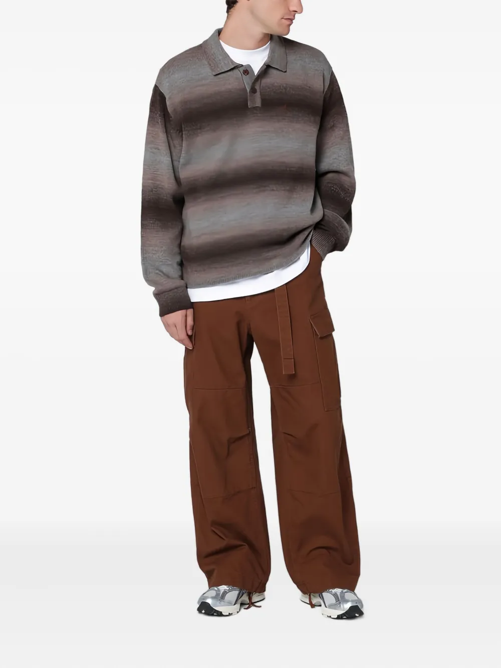 Awake NY Trui met kleurverloop en gestreepte polokraag - Bruin