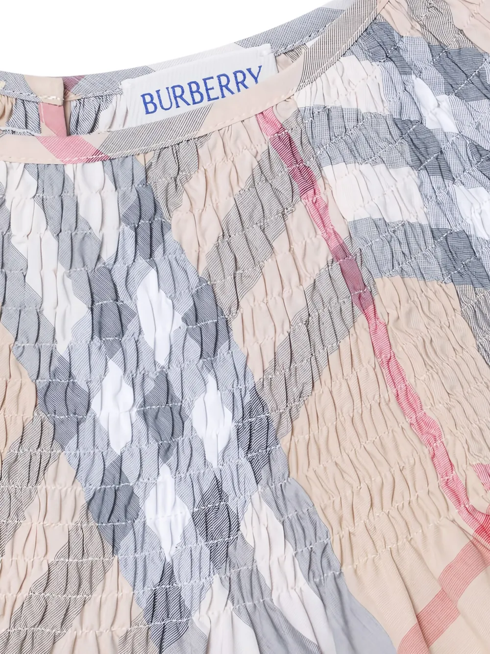 Burberry Kids Geruite gesmockte jurk Beige