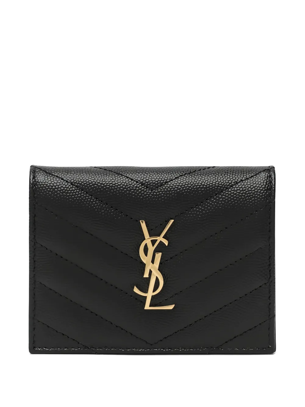 Saint Laurent Monogramme Chevron Card Holder In Black