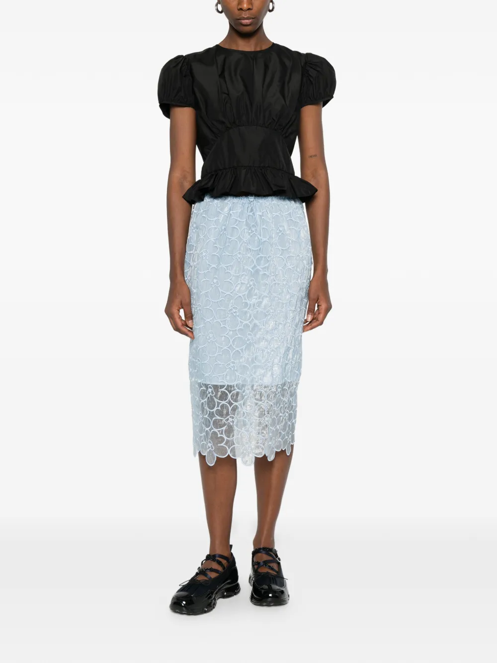 Cecilie Bahnsen CRISTOBAL TOP RECYCLED SHORT PUFF SLEEVE - Zwart