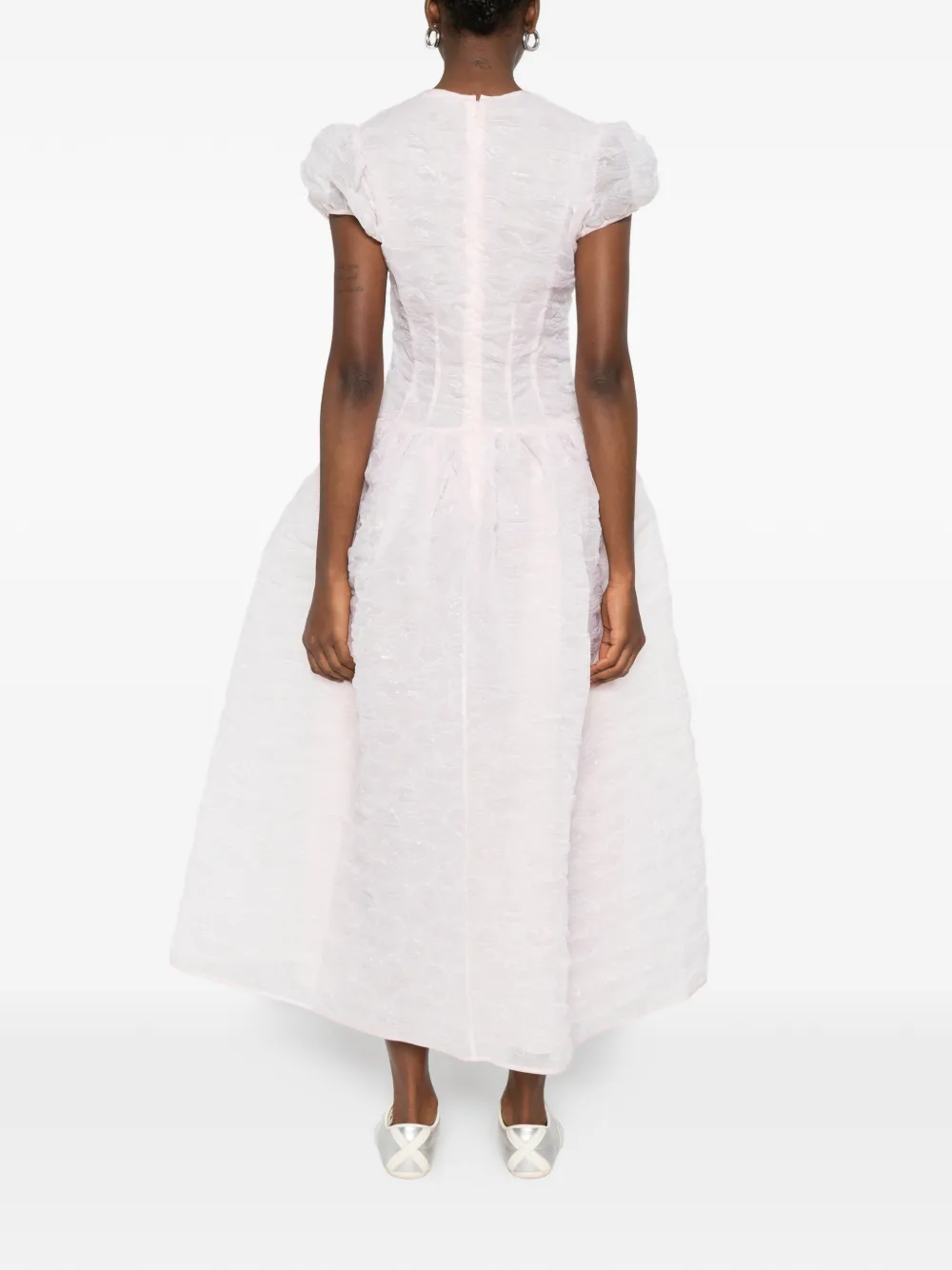 Cecilie Bahnsen Puff-sleeve Seam-detail Midi Dress in Pink, view 4