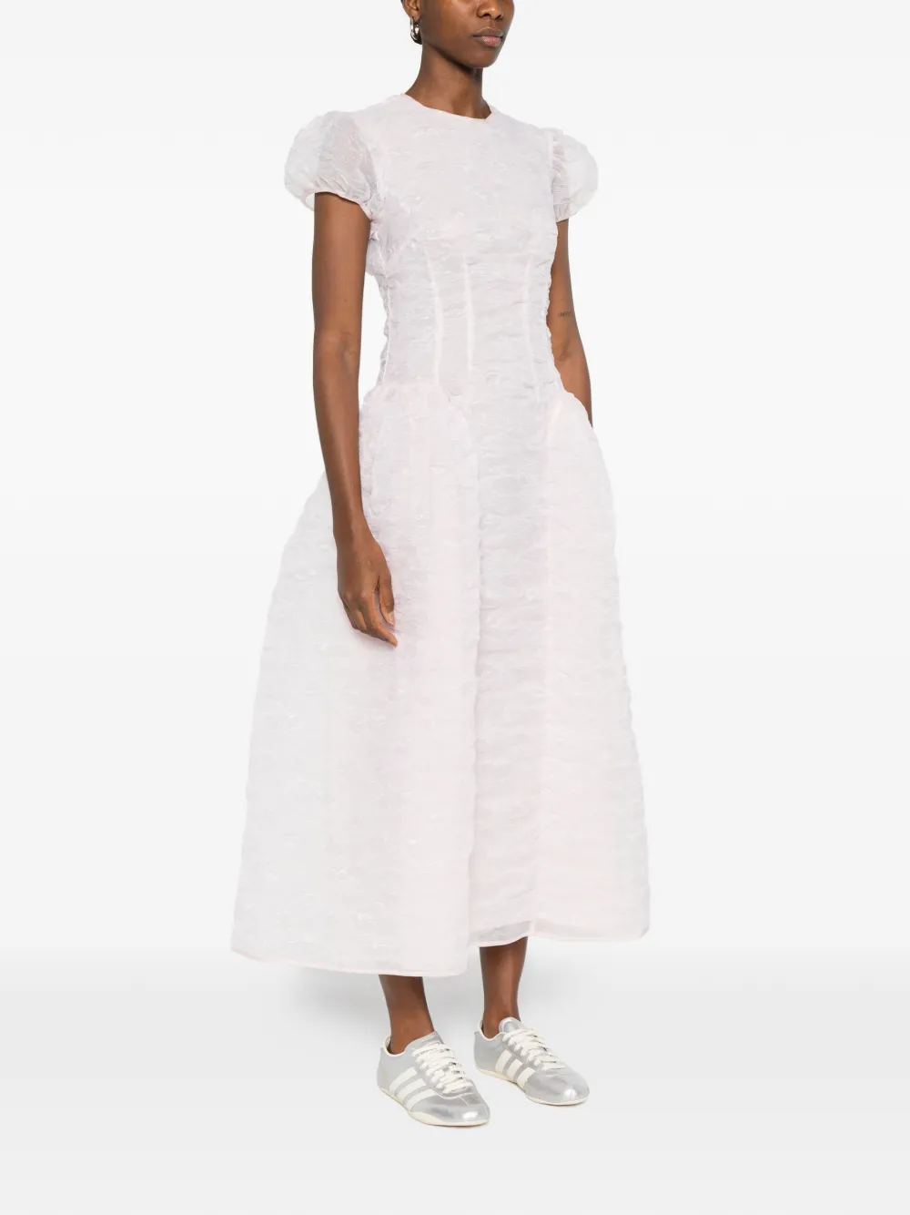 Cecilie Bahnsen Puff-sleeve Seam-detail Midi Dress in Pink, view 3