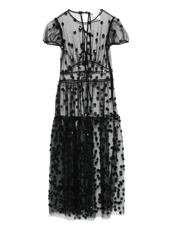 Cecilie Bahnsen Nanna Sequin Blossom Dress in Black