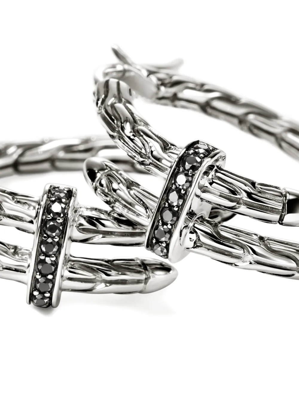 John Hardy Sterling Silver Black Sapphire Hoop Earrings In Silver