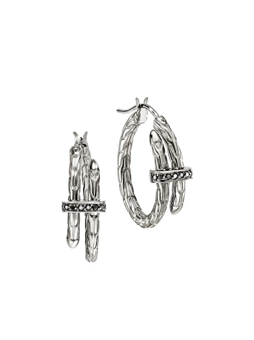 John Hardy Sterling Silver Black Sapphire Hoop Earrings In Silver