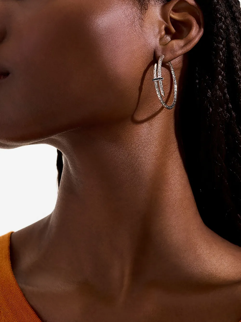 John Hardy Sterling Silver Black Sapphire Hoop Earrings In Silver