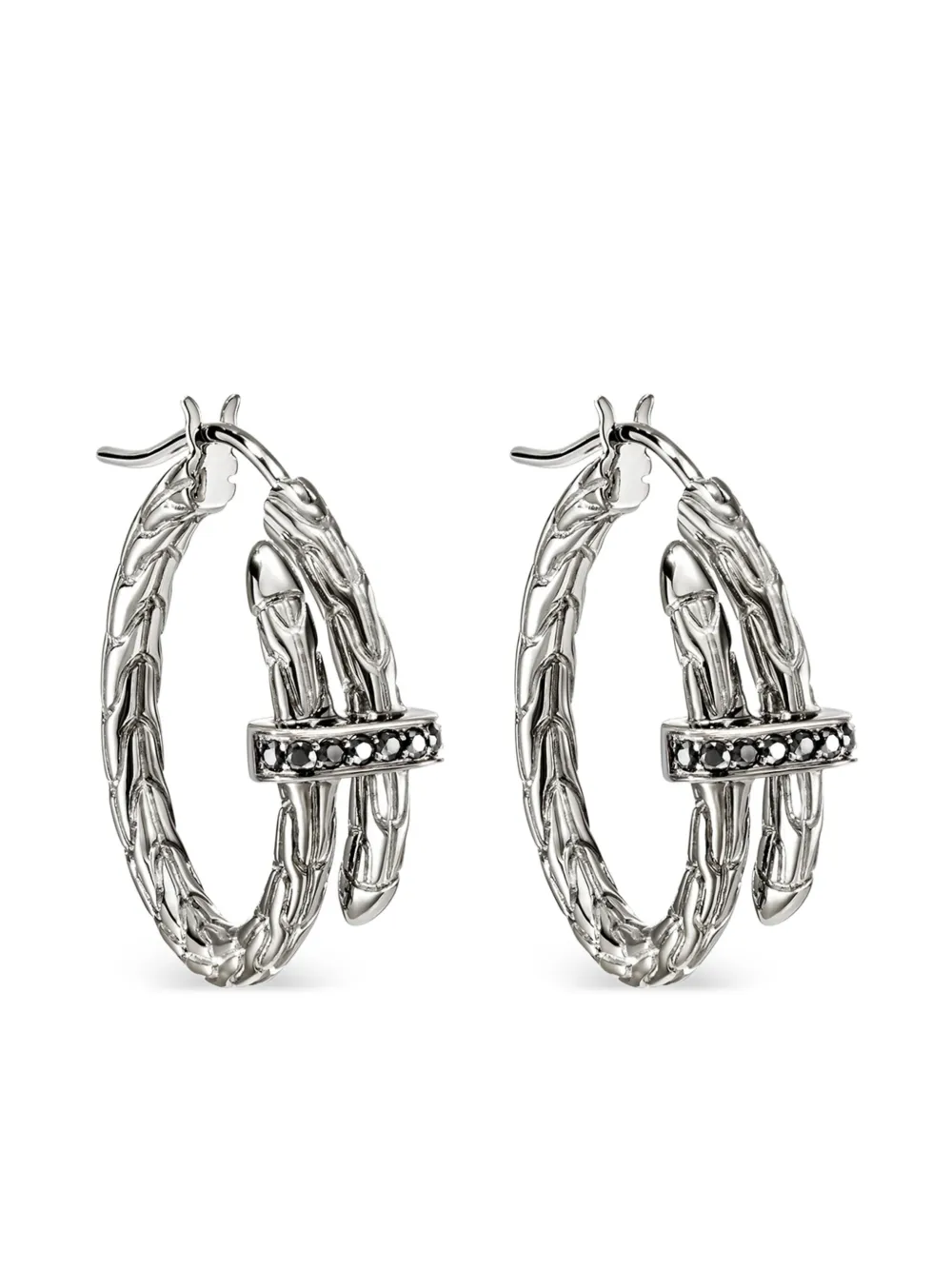 John Hardy Sterling silver black sapphire hoop earrings - Argento