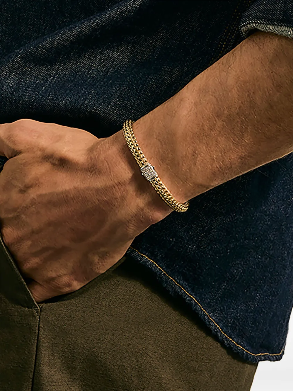 John Hardy Sterling Silver 14k Yellow Gold Diamond Bracelet In Gold