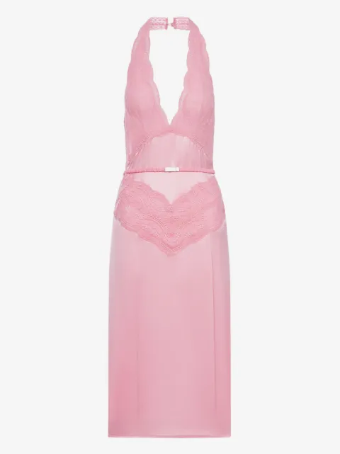 Gucci lace-panel satin halterneck dress