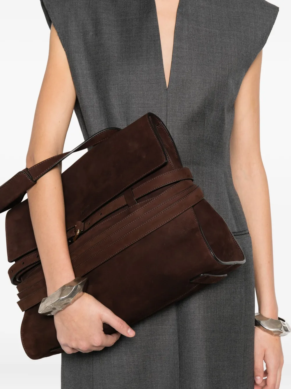 Moschino Nubuck leren shopper met gesp - Bruin