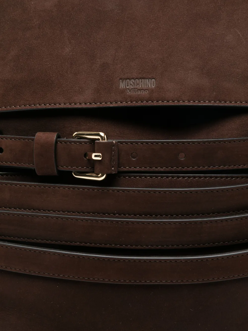 Moschino Buckle Nubuck Leather Tote Bag In Brown