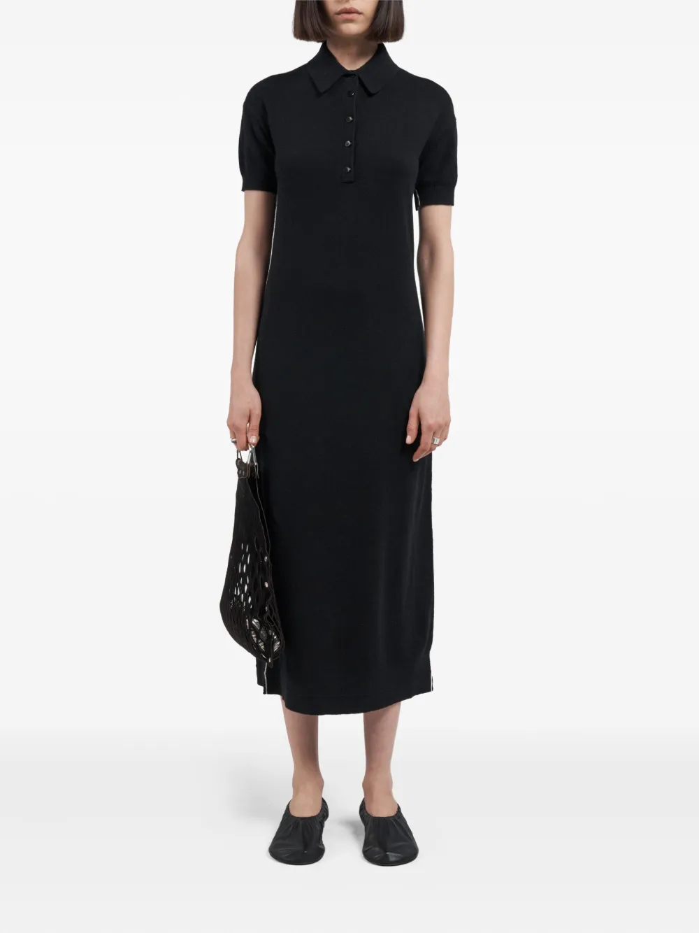 Maria McManus vestido midi con cuello de playera tipo polo | negro | Image 1