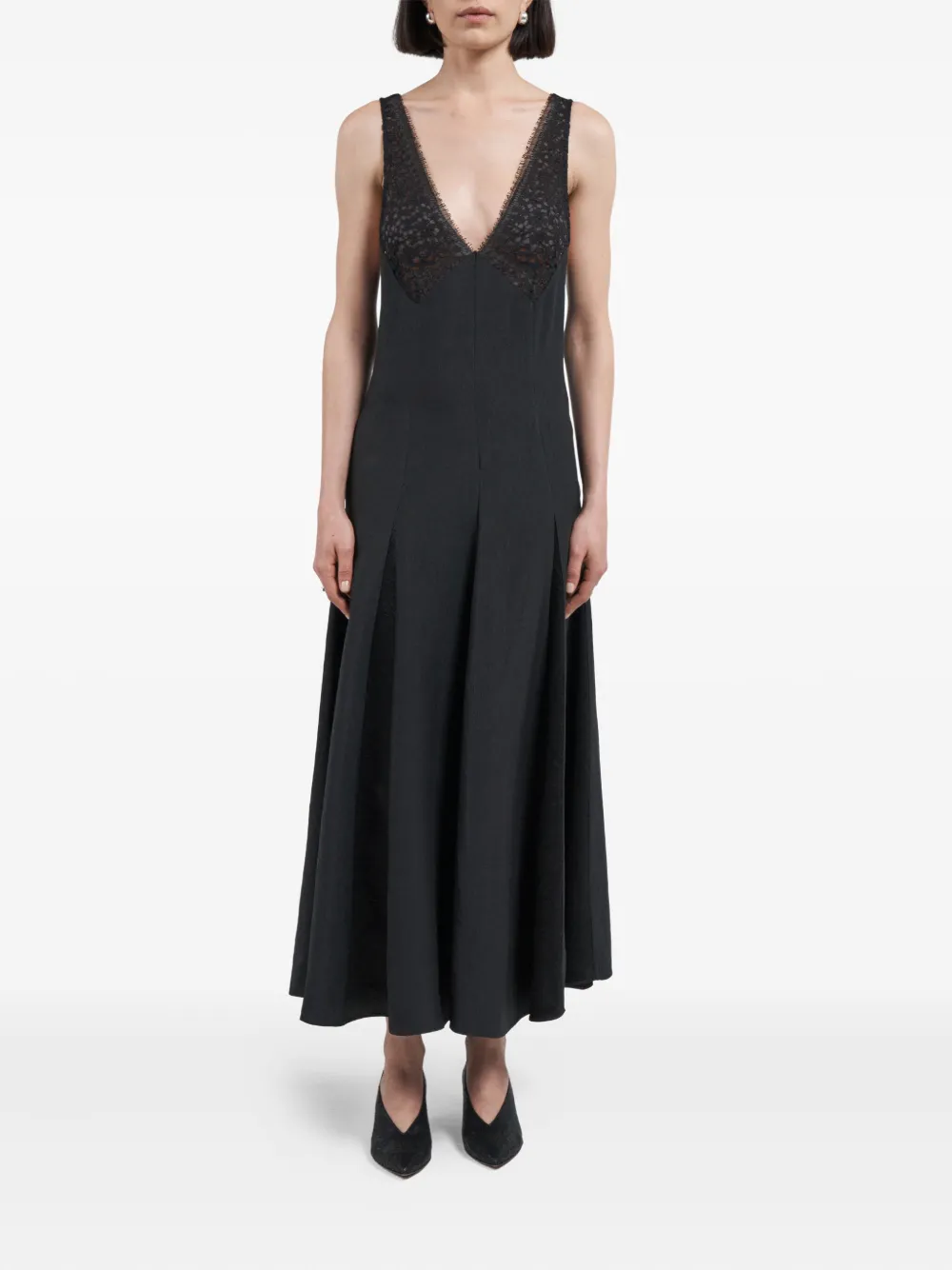 Maria McManus vestido midi con detalle de encaje y cuello en V | negro | Image 1