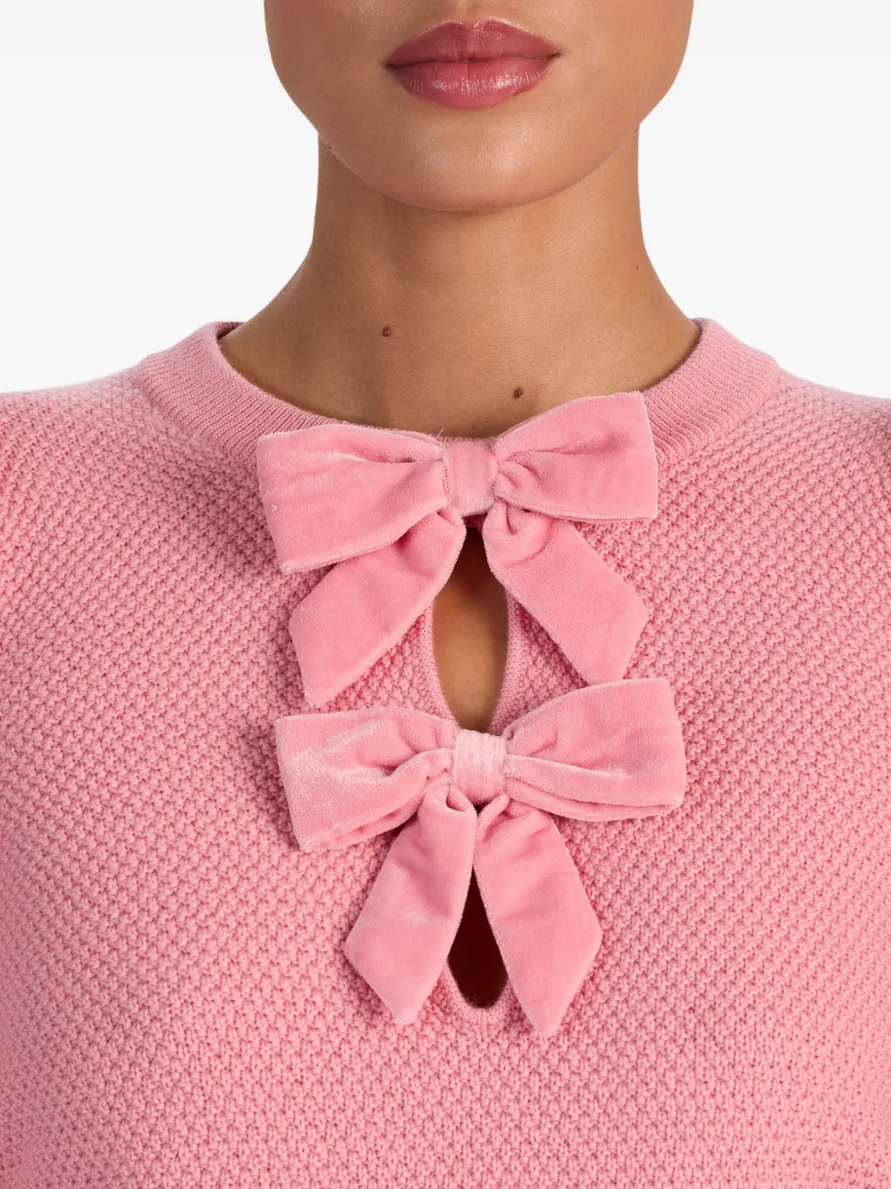 Alice And Olivia Doris Puff-sleeve Bow Sweater In Pink