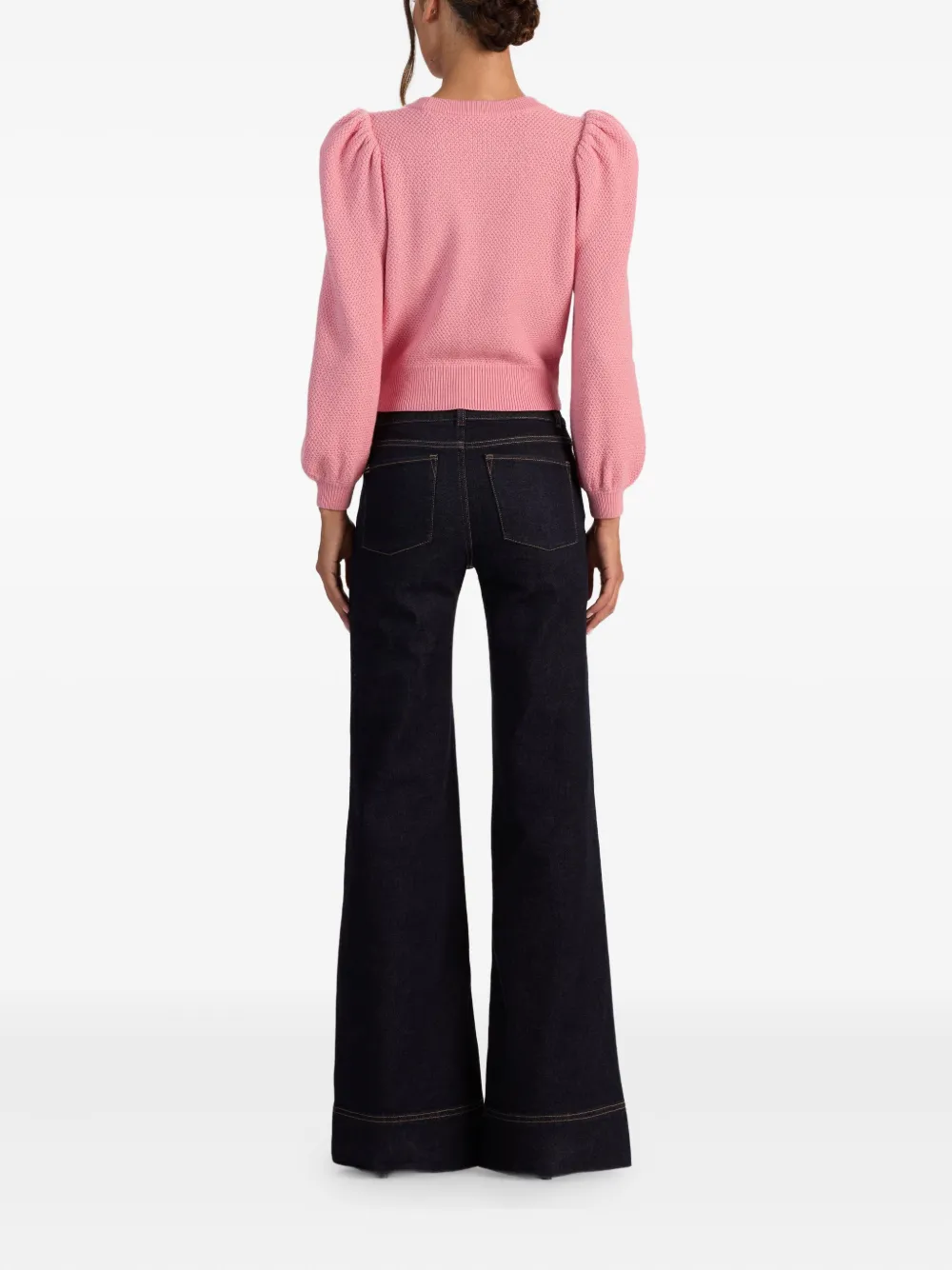 Alice And Olivia Doris Puff-sleeve Bow Sweater In Pink