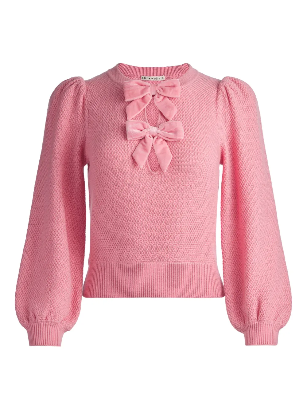 Alice And Olivia Doris Puff-sleeve Bow Sweater In Pink