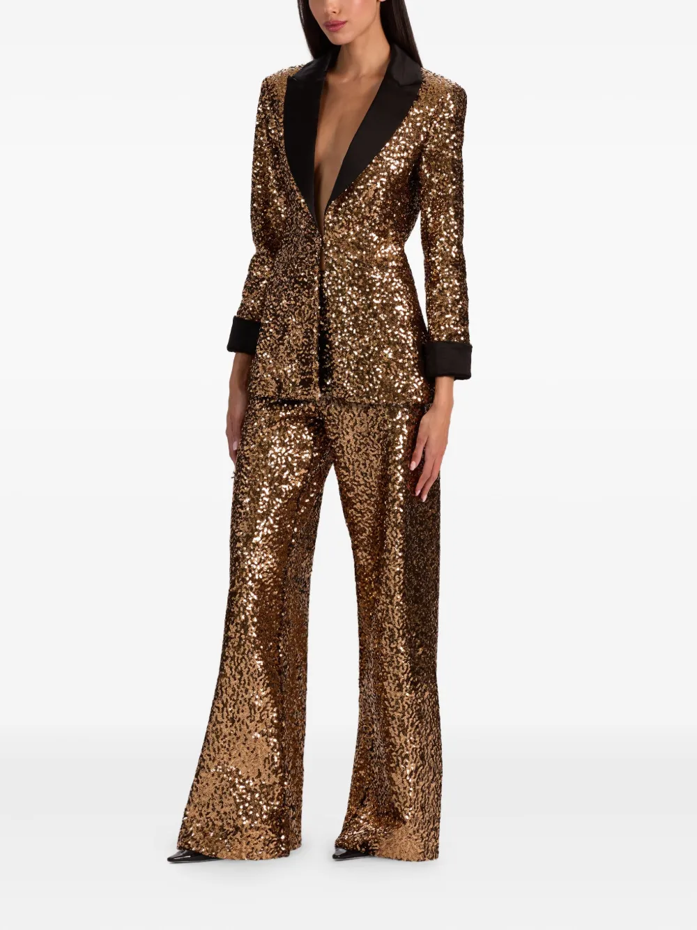 Alice And Olivia Justin Sequin Roll-cuff Blazer In Gold