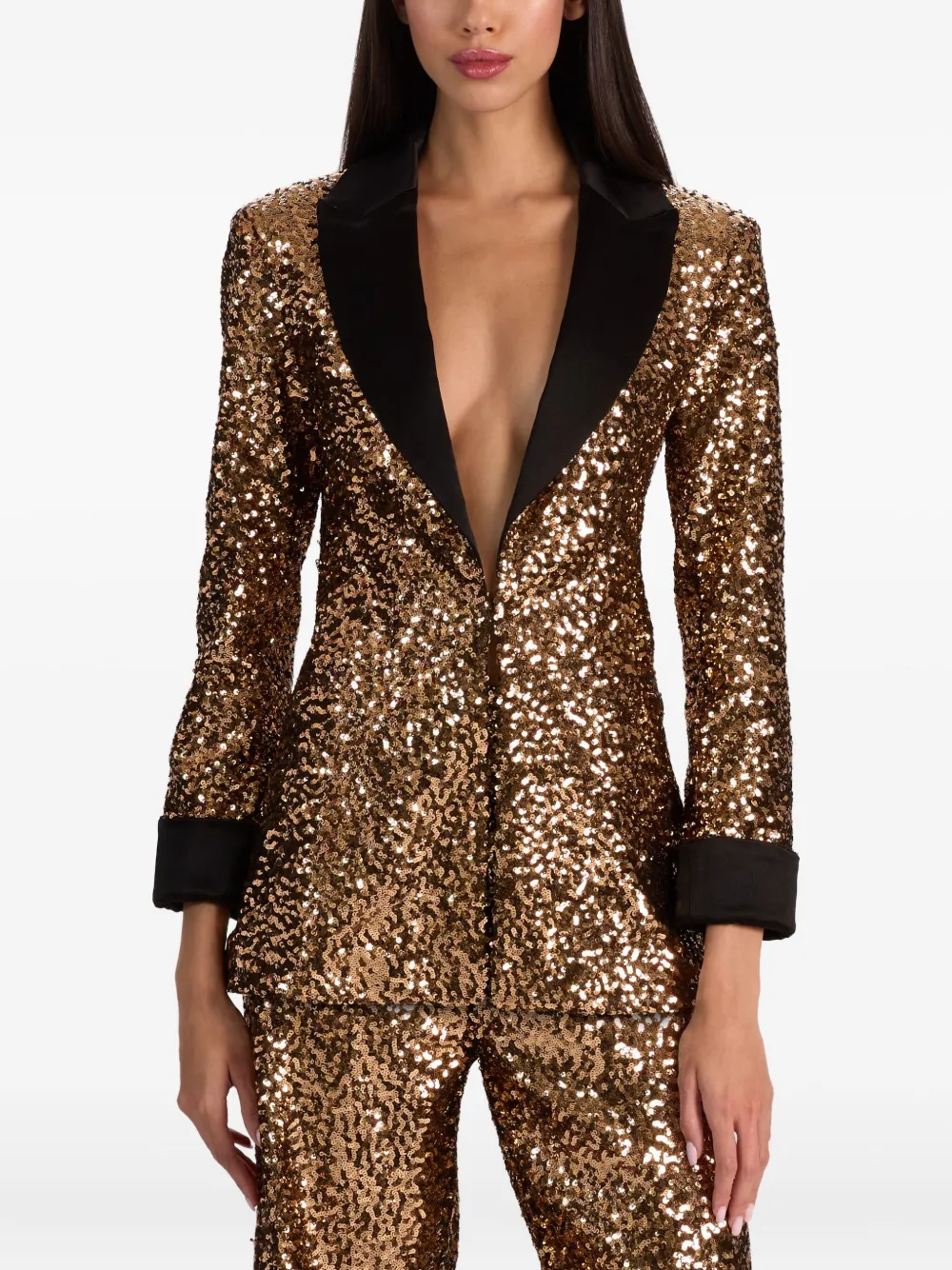 Alice And Olivia Justin Sequin Roll-cuff Blazer In Gold