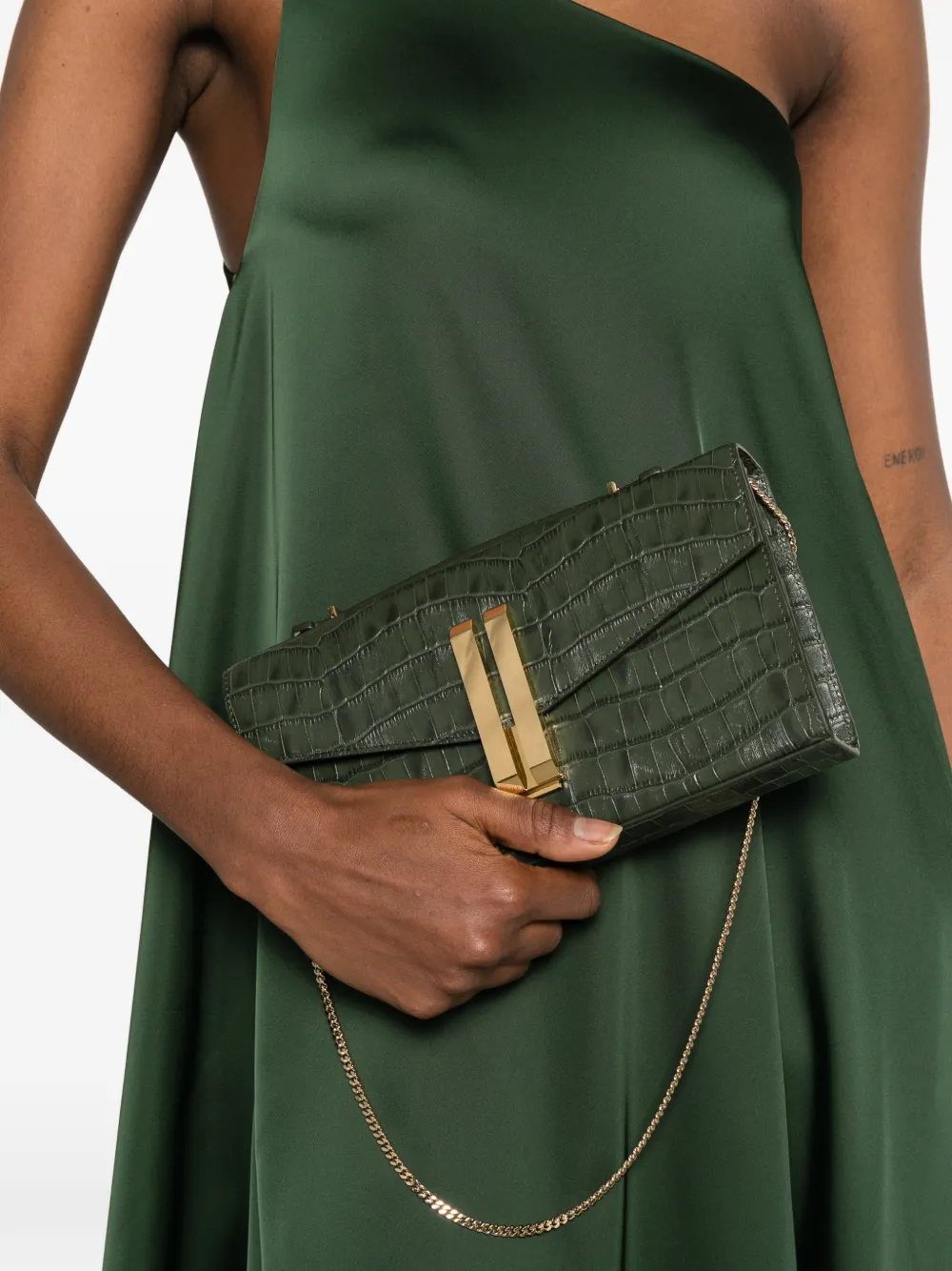 DeMellier Vancouver clutch met krokodillen-reli&euml;f - Groen