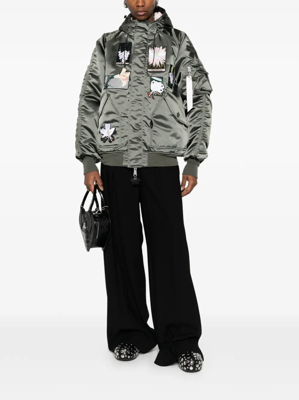  Cecilie Bahnsen Alpha Flower-patch Bomber Jacket - Green 