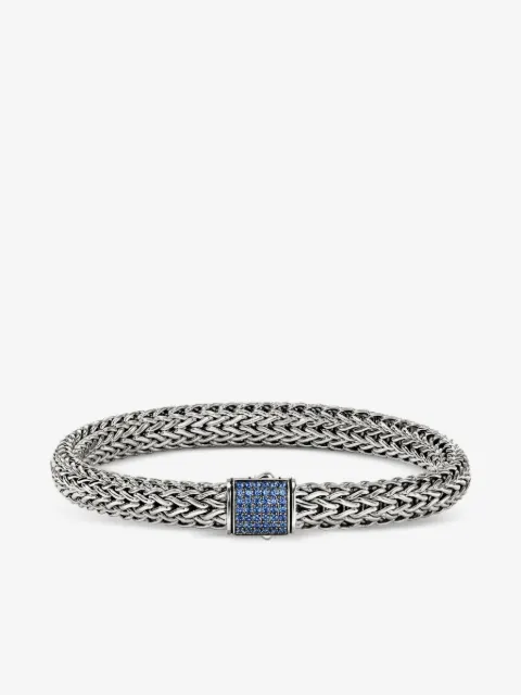 John Hardy pulsera Icon en plata de ley y piel con zafiro