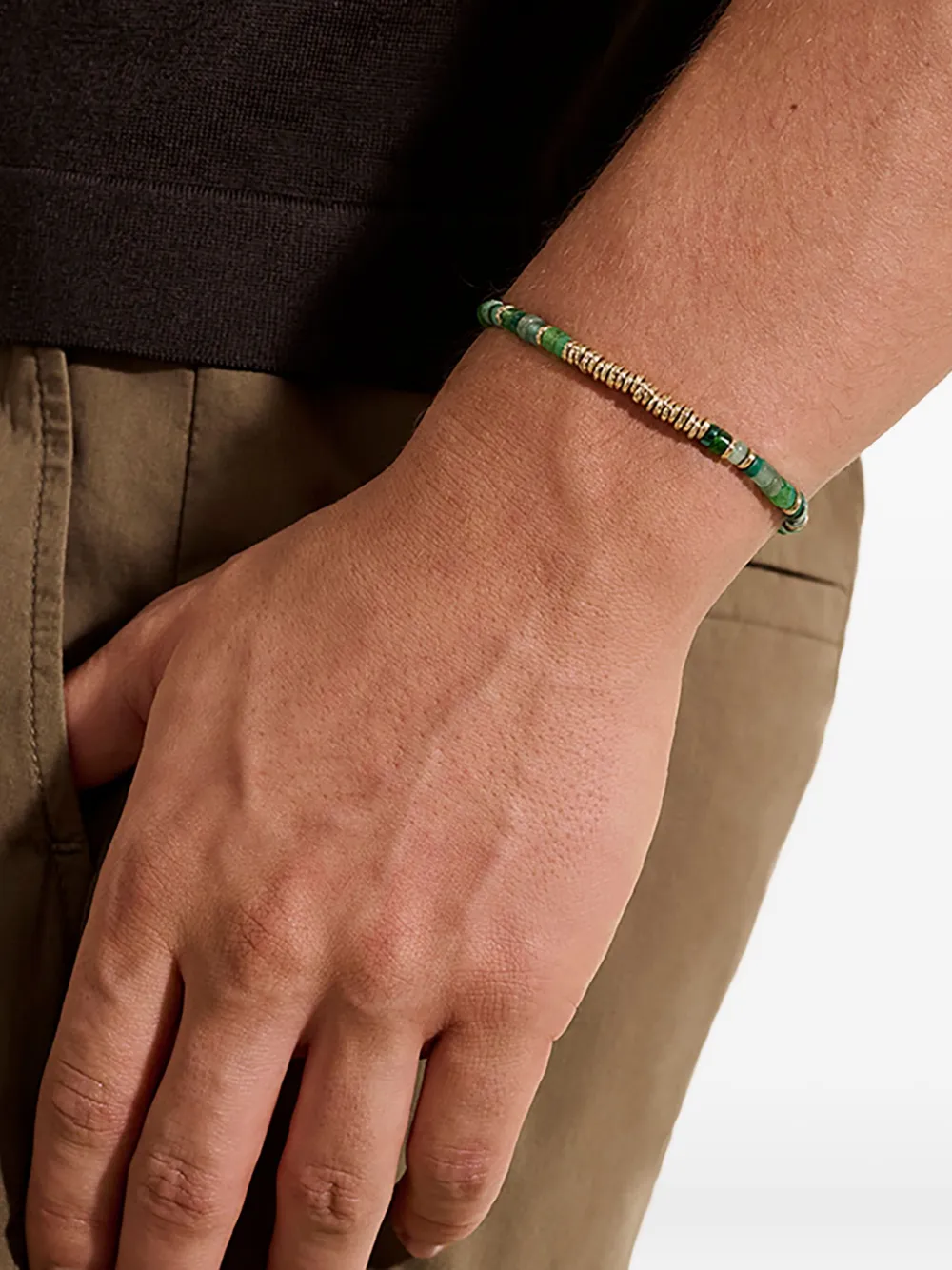 John Hardy 14K yellow gold Heishi malachite beaded bracelet | Image 2
