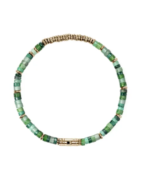 John Hardy 14K yellow gold Heishi malachite beaded bracelet