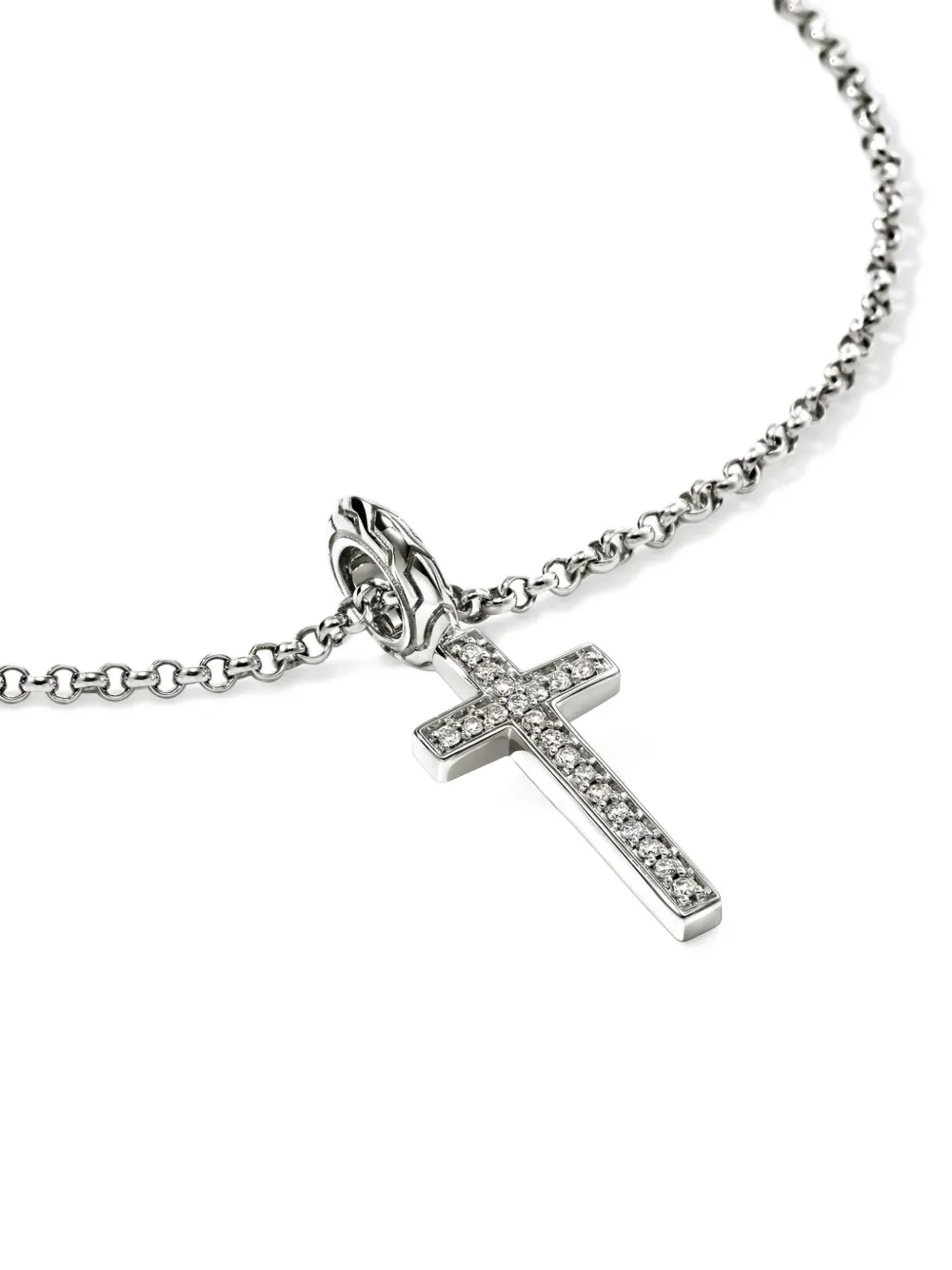 John Hardy Sterling Silver Diamond Cross-pendant Necklace In Metallic