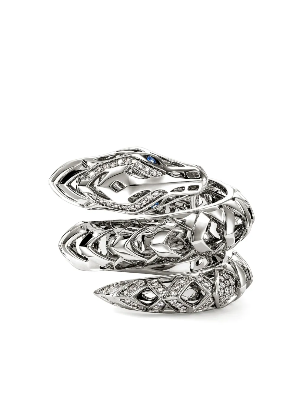 John Hardy Sterling Silver Naga Diamond And Sapphire Ring In Silver