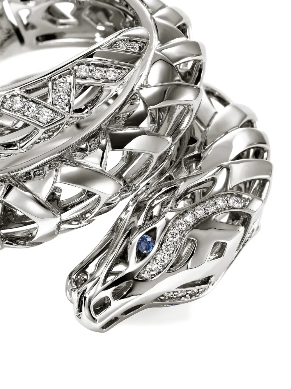 John Hardy Sterling Silver Naga Diamond And Sapphire Ring In Silver