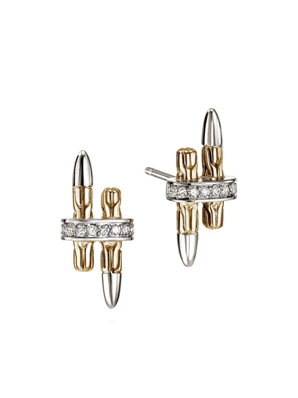 John Hardy 14k Yellow Gold And Sterling Silver Diamond Earrings In Metallic