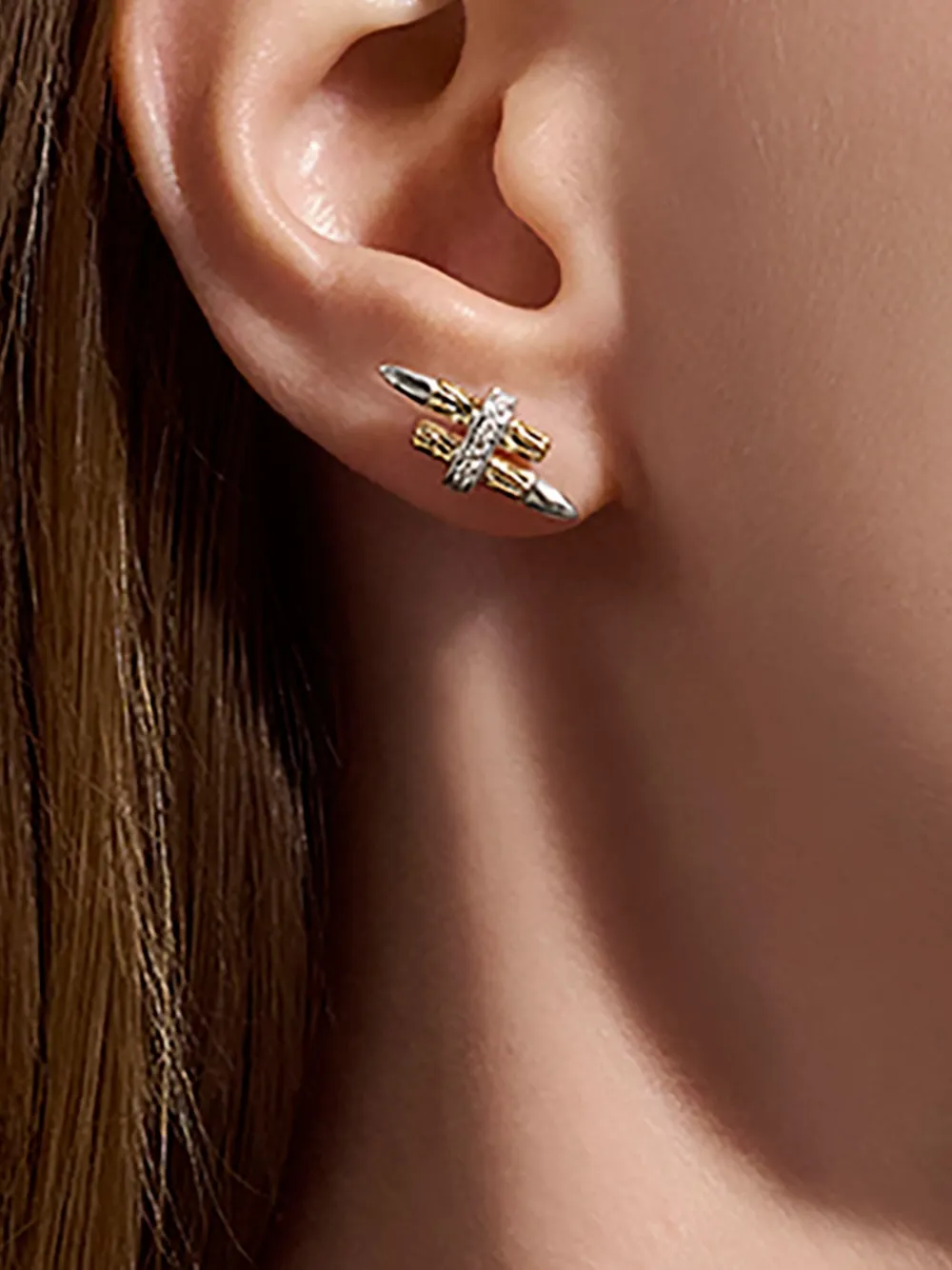 John Hardy 14k Yellow Gold And Sterling Silver Diamond Earrings