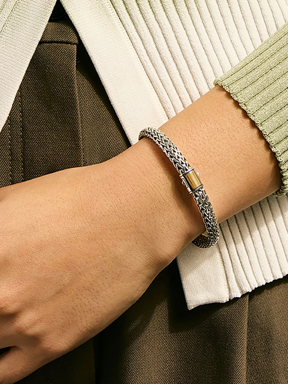 John Hardy 14k Yellow Gold Sterling Silver Chain Bracelet In Silver