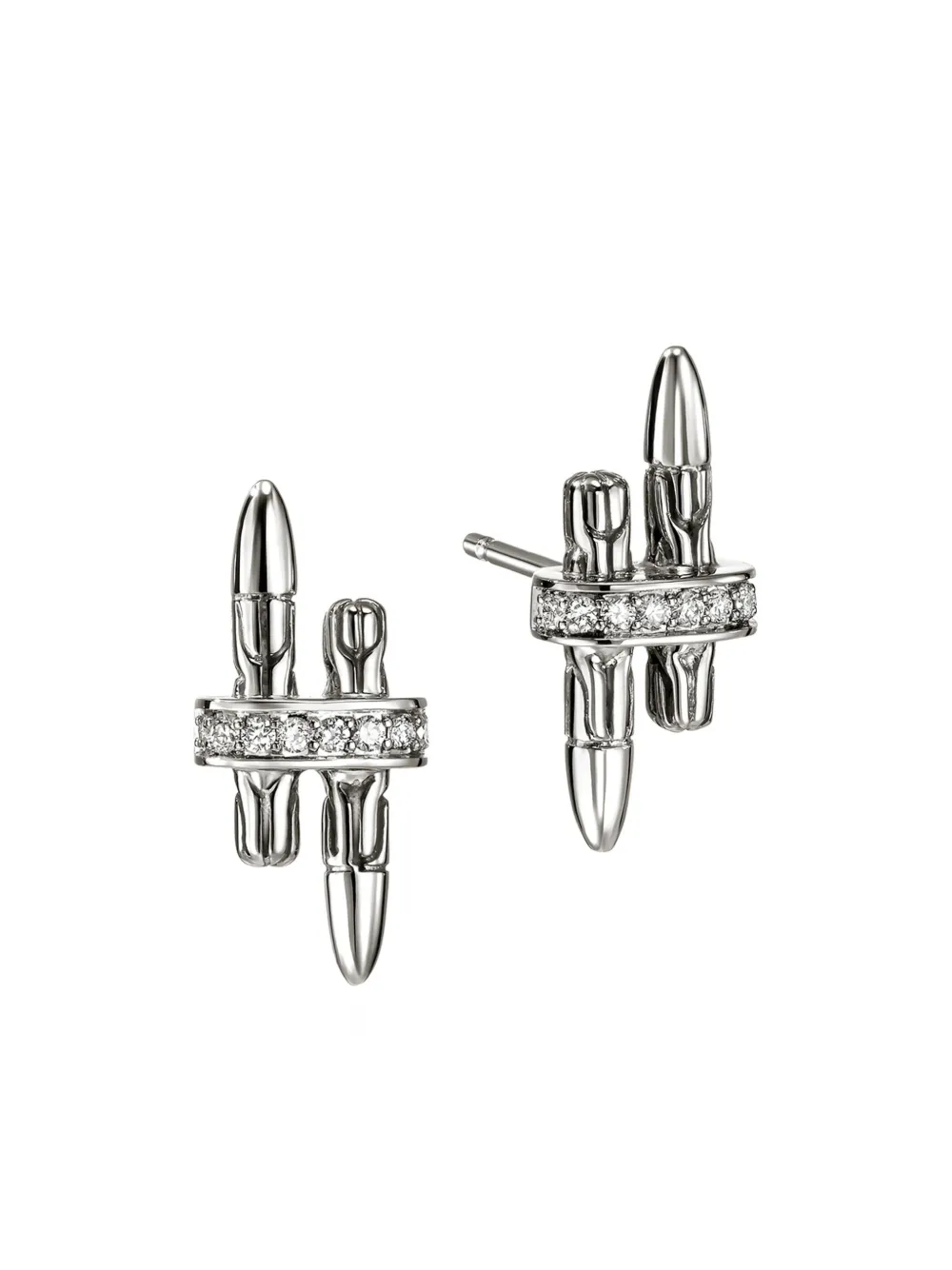 John Hardy Sterling Silver Diamond Stud Earrings In Metallic